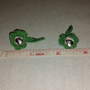 Handmade Vintage Green Crochet Clover-Like Pierce Earrings